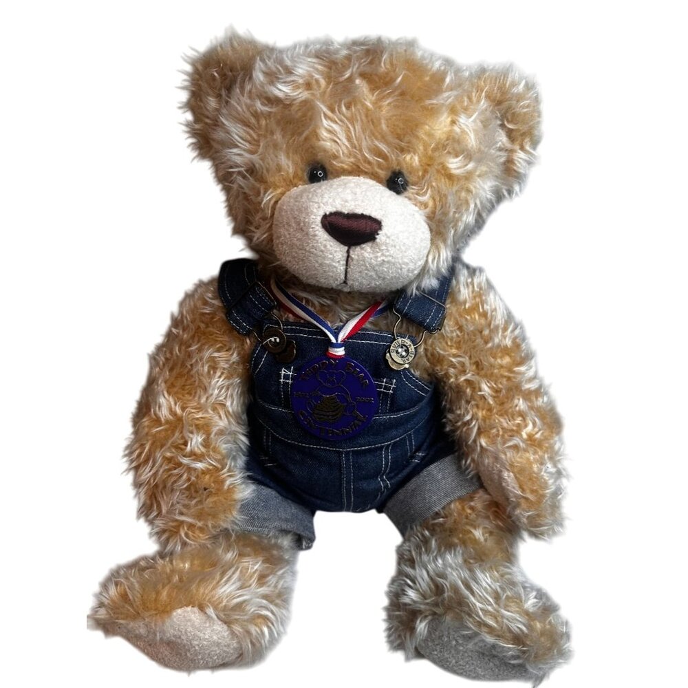 2002 Build-A-Bear Teddy Bear Centennial Collectible Plush Denim Overalls NEW